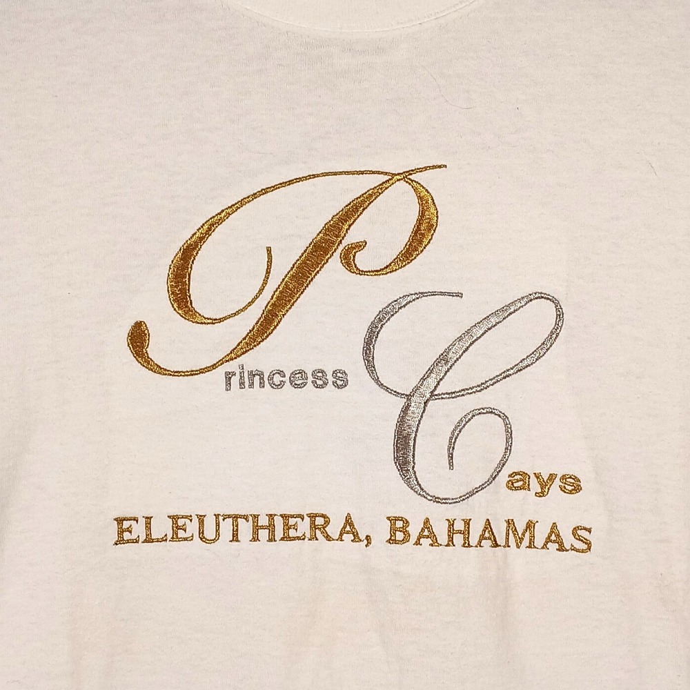 Vintage Y2K Bahamas T-Shirt 'Princess Cays' Embroidered LARGE White Shirt Cruise